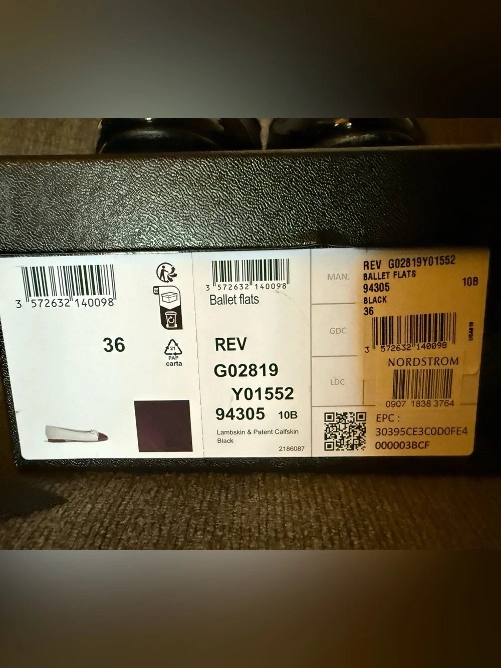 Chanel Classic Black Patent Cap-Toe Ballet Flats 36